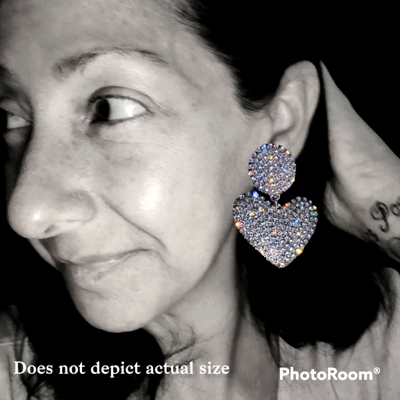 🔴 $55, FREE⛵🛍️ VALENTINE Full Rhinestone Love Heart Drop Earring NEW - Picture 2 of 7